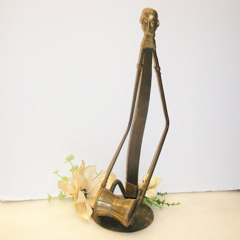 Dhokra Metal Drummer Figurine Made in India 15 1/4" Tall
